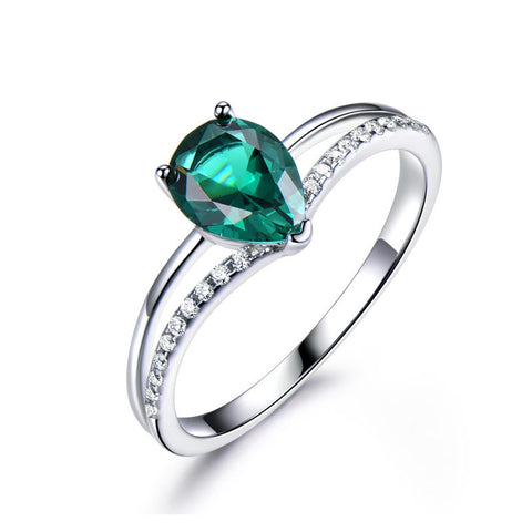 Nano 6*8mm Green Emerald 925 Sterling Silver Ring